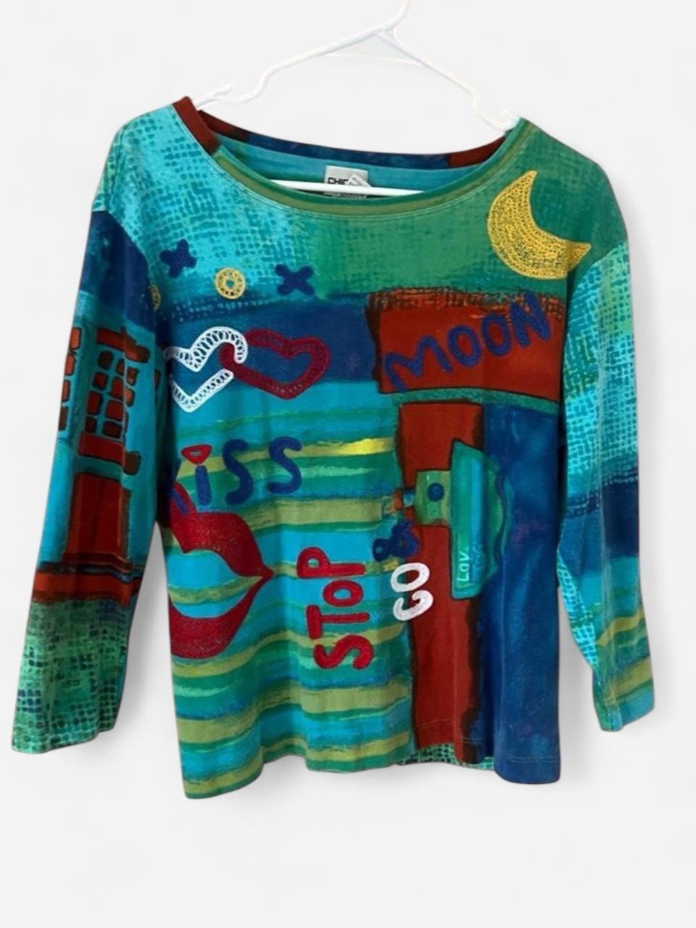 Vintage 90s Chico’s Art to Wear Top Size 3 XL Embroidered Cityscape